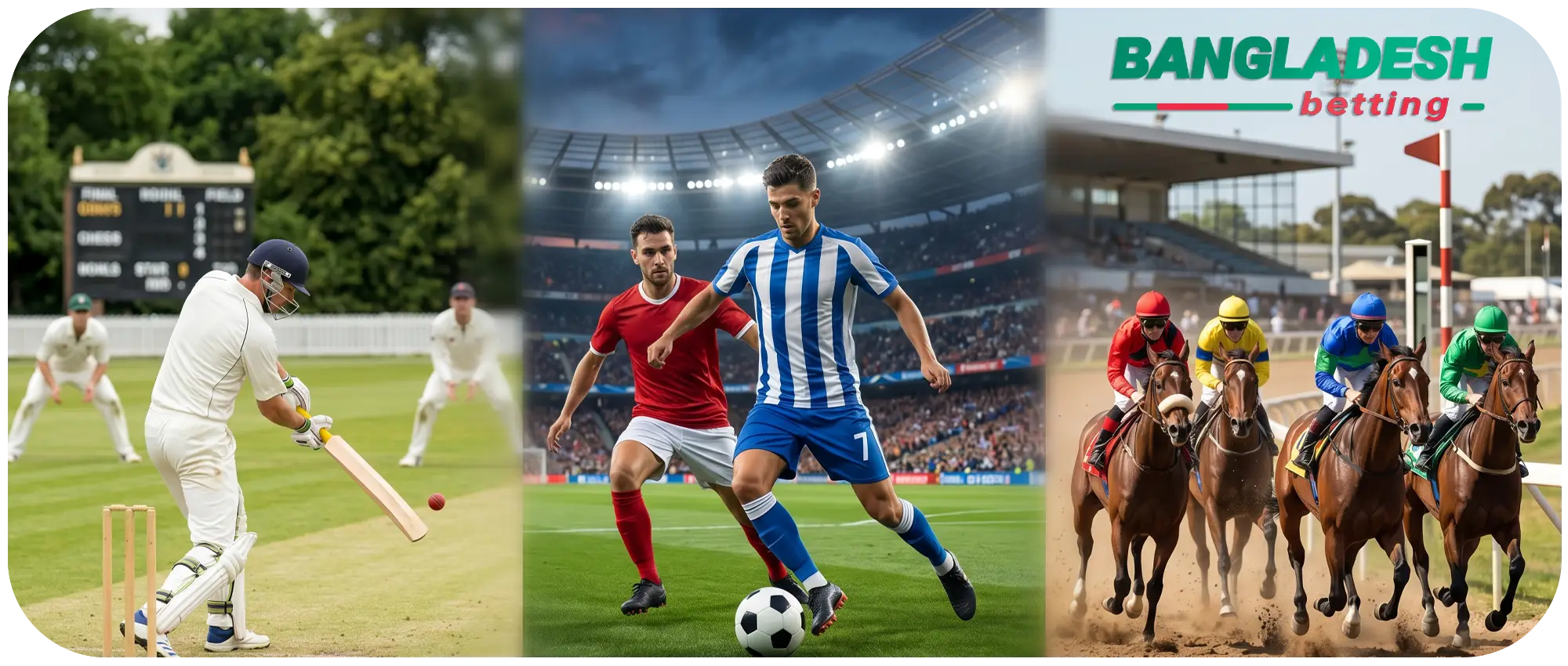 Popular sports for betting in Bangladesh include football, cricket, and horse racing.